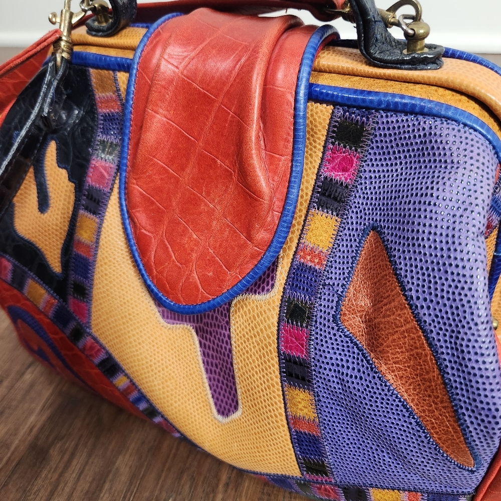 Vtg Sharif Leather Patchwork Handbag - image 7